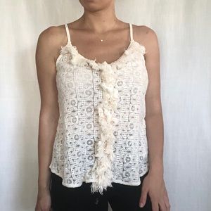 Miss Me | Fringe Trim Lace Cream Tank Top Sz Med